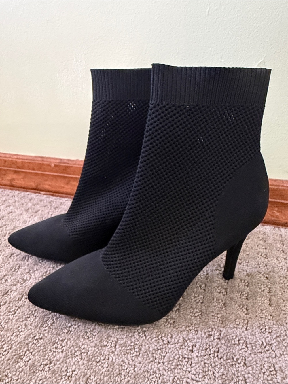 MIA Black Knit Pointed-Toe Sock Ankle Booties